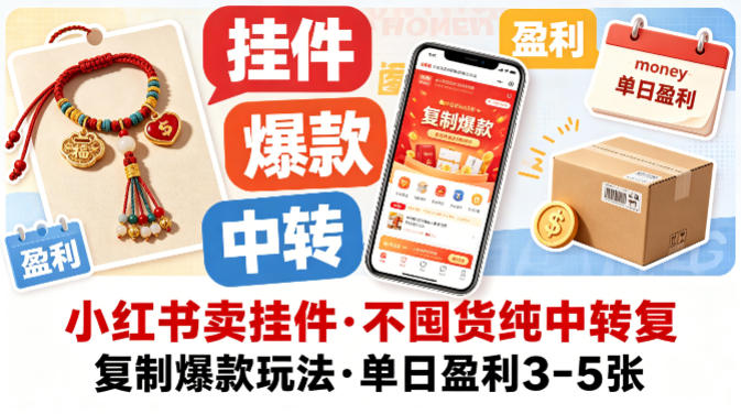 小红书卖挂件，不囤货纯中转复制爆款玩法，单日盈利3-5张-179创客网