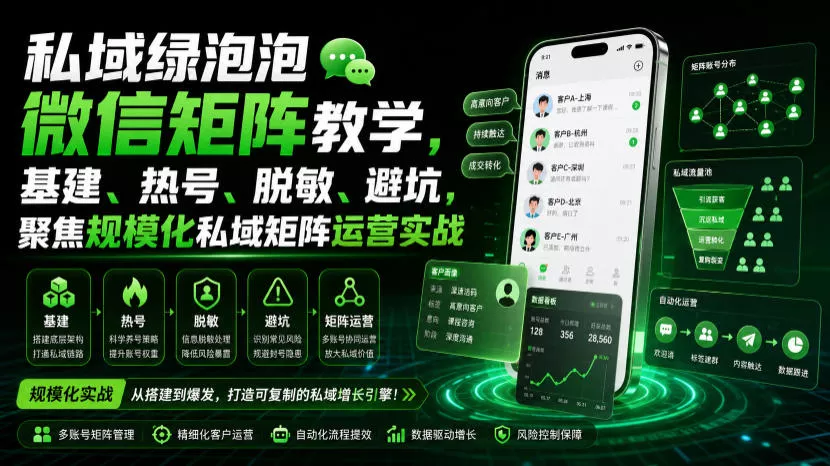 私域绿泡泡微信矩阵教学，基建、热号、脱敏、避坑，聚焦规模化私域矩阵运营实战-179创客网