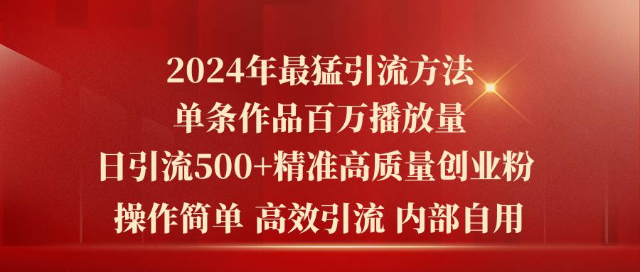 2024年最猛暴力引流方法，单条作品百万播放 单日引流500+高质量精准创业粉-179创客网