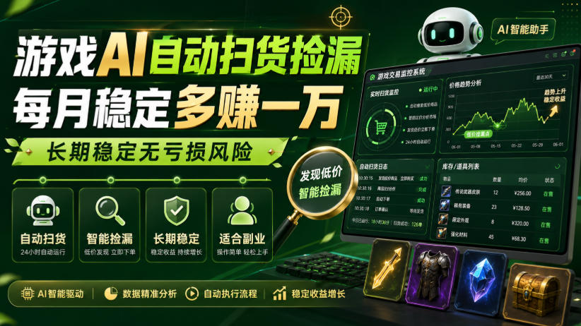 游戏AI自动扫货捡漏，每月稳定多賺1W，长期稳定无亏损风险！【揭秘】-179创客网