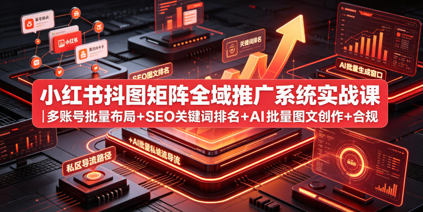 小红书抖图矩阵全域推广系统实战课｜多账号批量布局+SEO关键词排名+AI批量图文创作+合规私域导流完整落地教程-179创客网