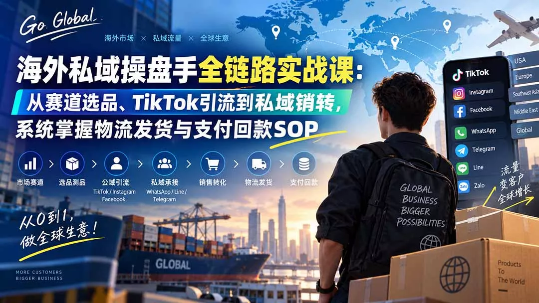 海外私域操盘手全链路实战课：从赛道选品、TikTok引流到私域销转，系统掌握物流发货与支付回款SOP-179创客网