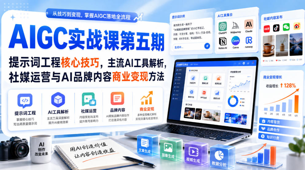刺猬星球·AIGC实战课第五期，提示词工程核心技巧，主流AI工具解析，社媒运营与AI品牌内容商业变现方法-179创客网