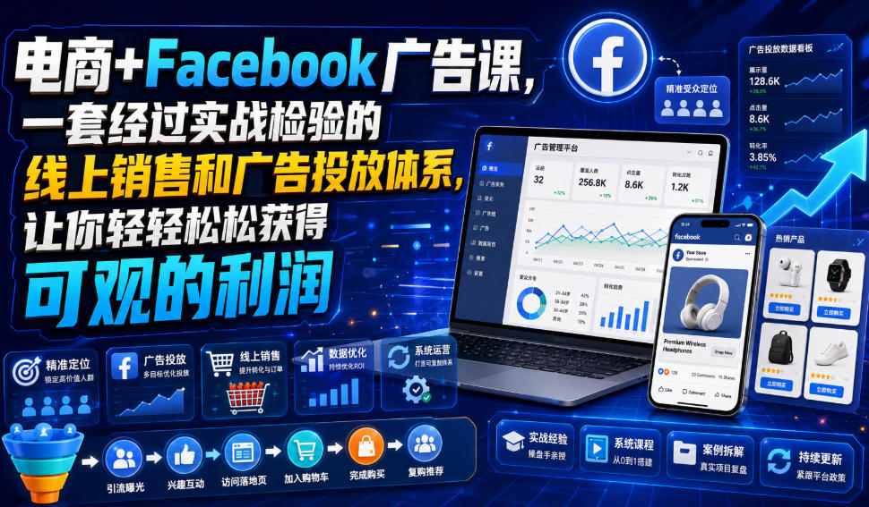 电商+Facebook广告课，一套经过实战检验的线上销售和广告投放体系，让你轻轻松松获得可观的利润【原创双语字幕】-179创客网