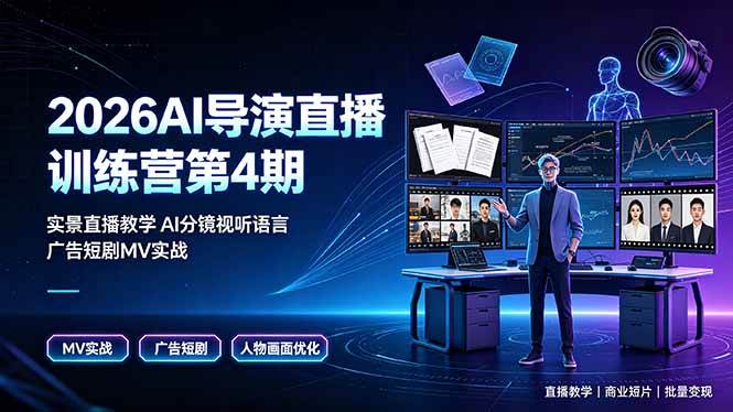（19216期）2026AI导演直播训练营第4期，实景直播教学AI分镜视听语言，广告短剧MV实战，解决人物画面崩坏痛点-179创客网
