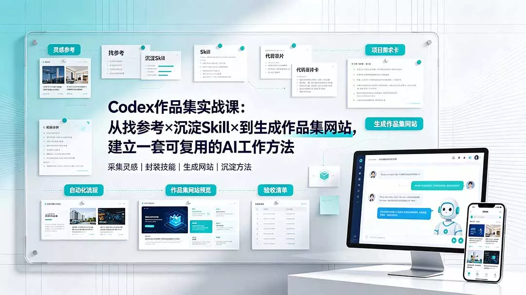 Codex作品集实战课：从找参考×沉淀Skill×到生成作品集网站，建立一套可复用的AI工作方法-179创客网