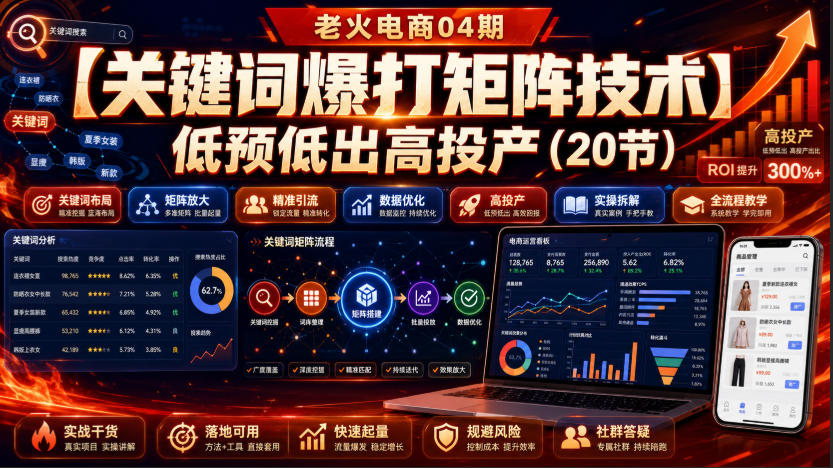 老火电商04期：【关键词爆打矩阵技术】低预低出高投产（20节）-179创客网