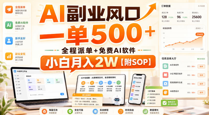 AI副业风口，一单500+，全程派单+免费AI软件，小白月入2W【附SOP】【揭秘】-179创客网