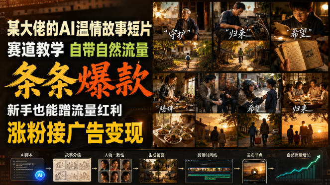 某大佬的AI温情故事短片赛道教学，自带自然流量，条条爆款，新手也能蹭流量红利，涨粉接广告变现-179创客网