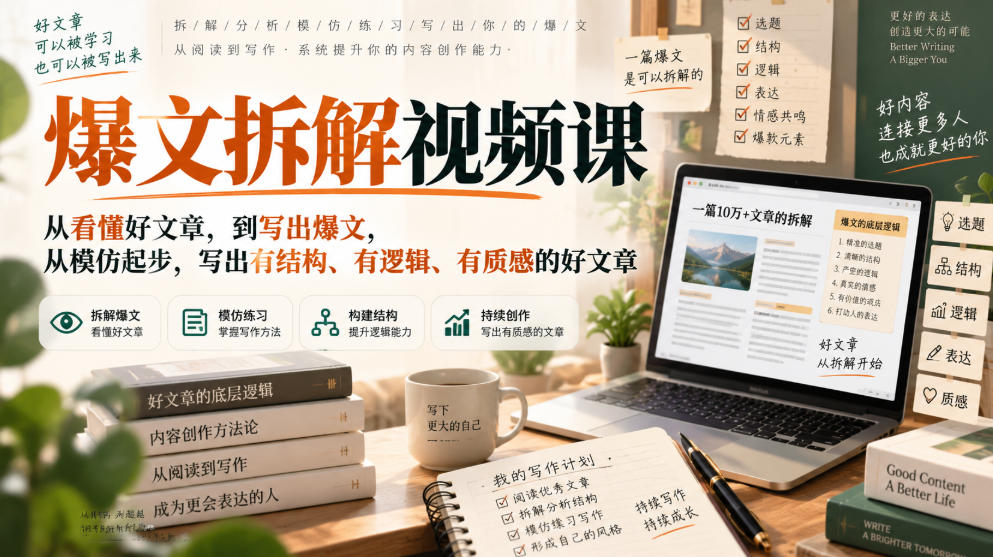 爆文拆解视频课，从看懂好文章，到写出爆文，从模仿起步，写出有结构、有逻辑、有质感的好文章-179创客网