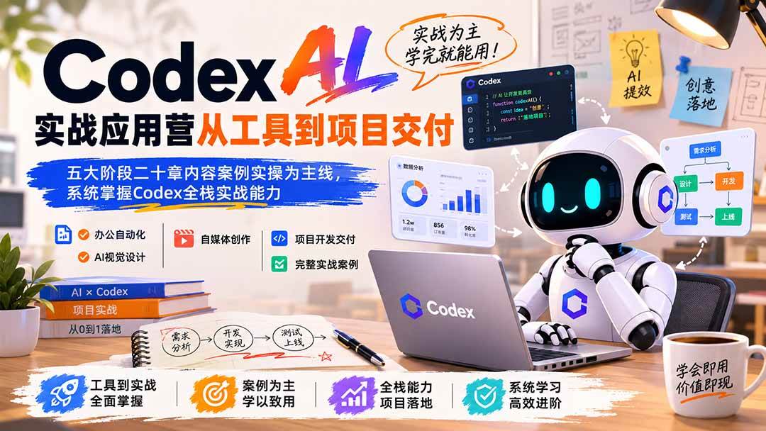 （19854期）Codex AI实战应用营从工具到项目交付；五大阶段二十章内容案例实操为主线，系统掌握Codex全栈实战能力-179创客网