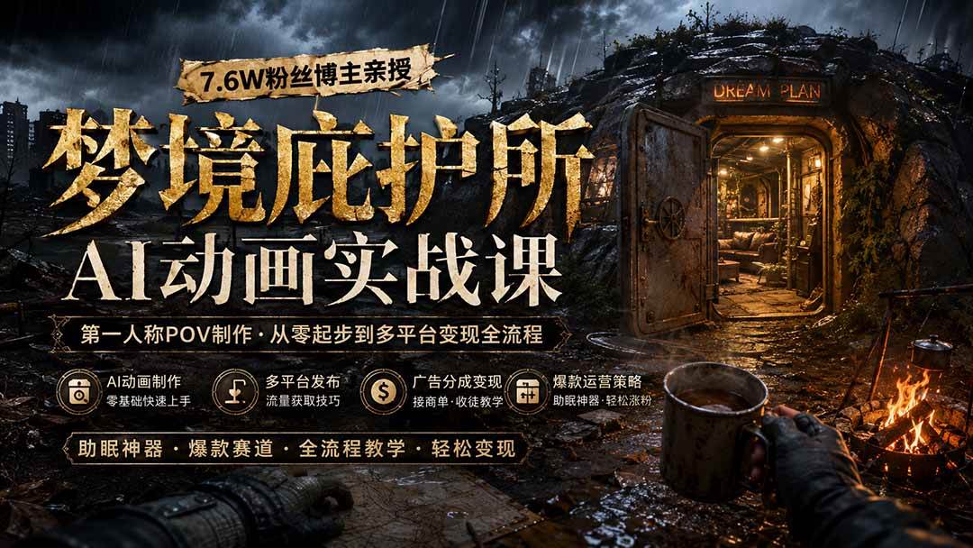（19886期）梦境庇护所AI动画实战课：7.6W粉丝博主亲授第一人称POV制作，从零起步到多平台发布变现全流程-179创客网