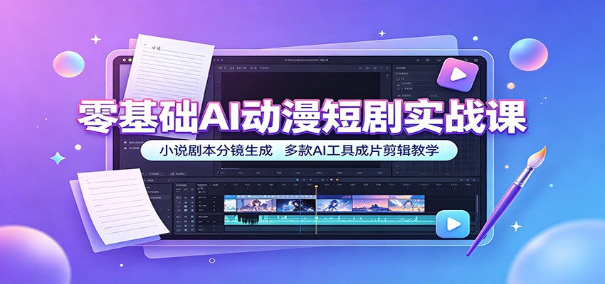 零基础AI动漫短剧实战课：小说剧本分镜生成，多款AI工具成片剪辑教学-179创客网
