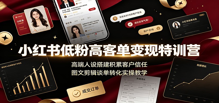 小红书低粉高客单变现特训营：高端人设搭建积累客户信任，图文剪辑谈单转化实操教学-179创客网