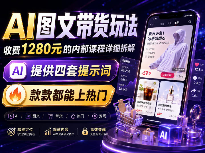 AI图文带货内部玩法，1280内部课程对外系统拆解，看完直接上手变现！-179创客网