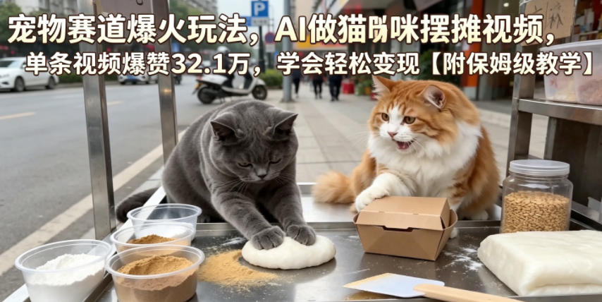 宠物赛道爆火玩法，AI做猫咪摆摊视频，单条视频爆赞32.1万，学会轻松变现【附保姆级教学】-179创客网