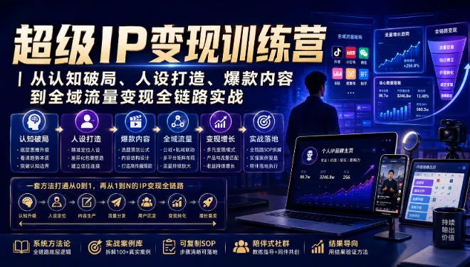 超级IP变现训练营｜从认知破局、人设打造、爆款内容到全域流量变现全链路实战-179创客网