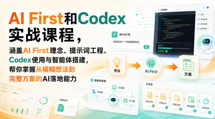 AI First和Codex实战课，涵盖AI First理念、提示词工程、Codex使用与智能体搭建，掌握从模糊想法到完整方案的AI落地能力-179创客网