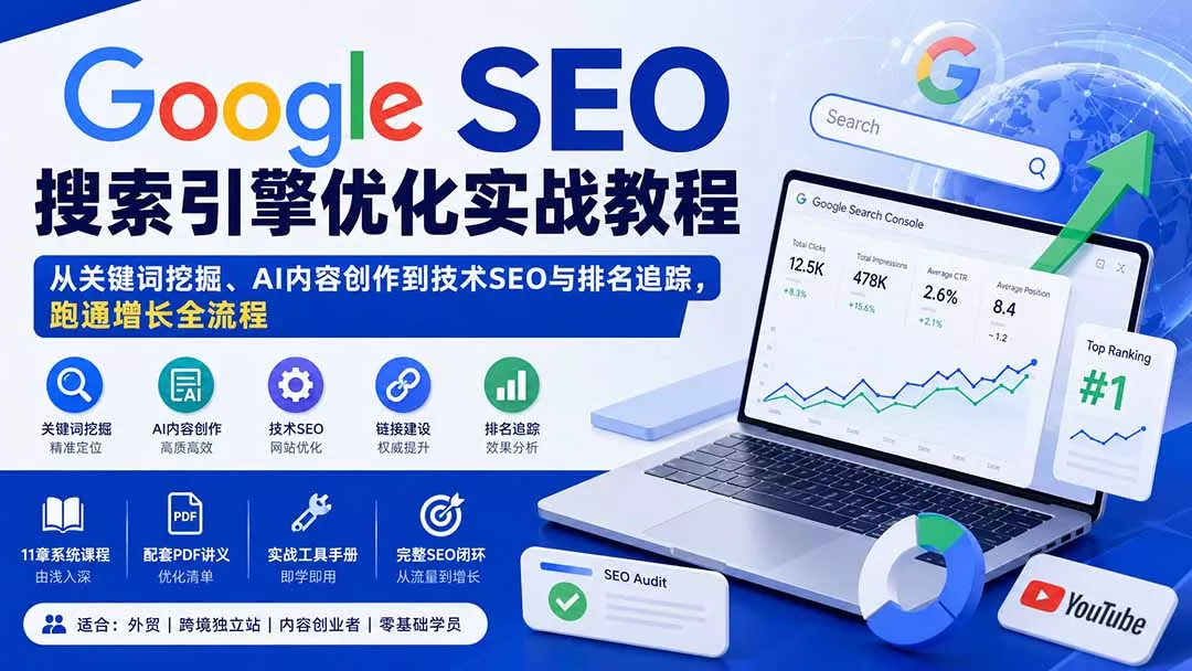 Google SEO搜索引擎优化实战教程：从关键词挖掘、AI内容创作到技术SEO与排名追踪，跑通增长全流程-179创客网