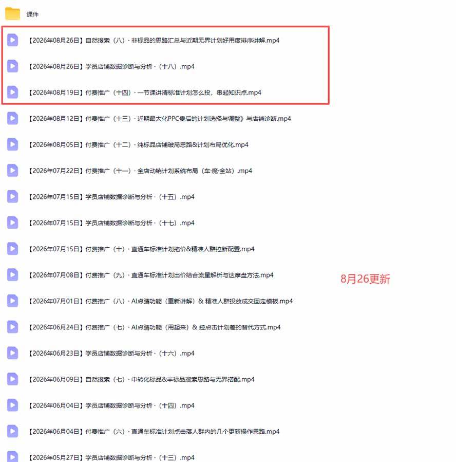 （20094期）2026淘宝电商终局之战VIP课-更新：自然搜索+直通车+无界+精准人群，系统掌握测款动销与全店推广布局方法