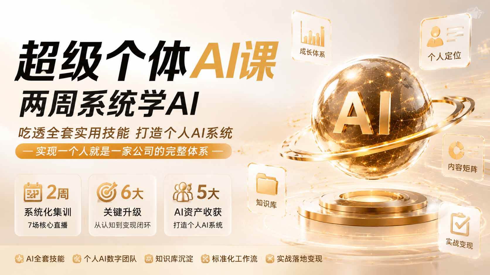 （19827期）超级个体AI课两周系统学AI；吃透全套实用技能打造个人AI系统，实现一个人就是一家公司的完整体系-179创客网