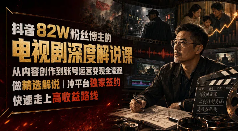 抖音82W粉丝博主的电视剧深度解说课，从内容创作到账号运营变现全流程，做精选解说，冲平台独家签约，快速走上高收益路线-179创客网