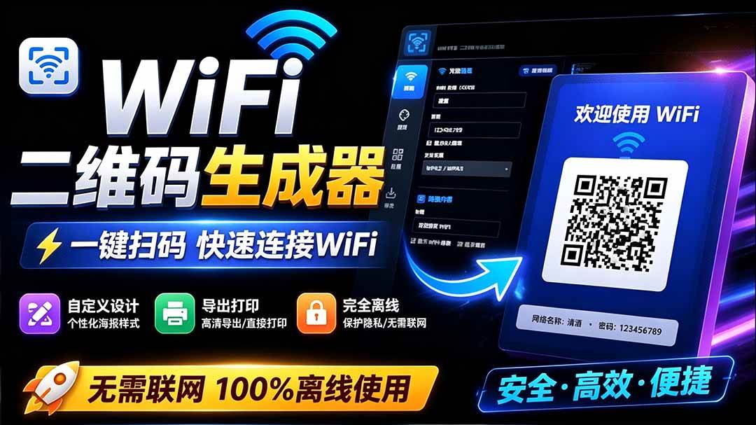 （19566期）完全离线使用！WiFi二维码生成器，一键扫码快速连接WiFi，支持自定义风格导出 WiFi二维码生成器-179创客网
