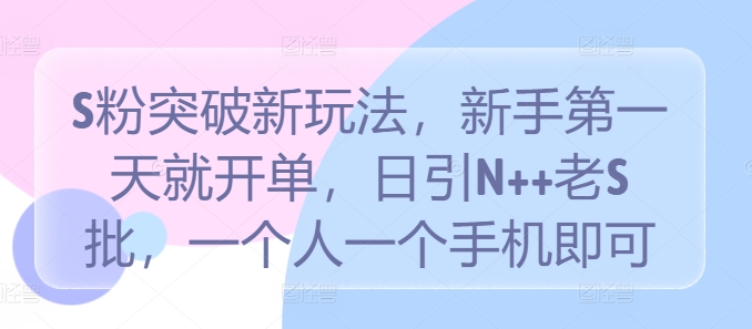 S粉突破新玩法，新手第一天就开单，日引N++老S批，一个人一个手机即可【揭秘】-179创客网