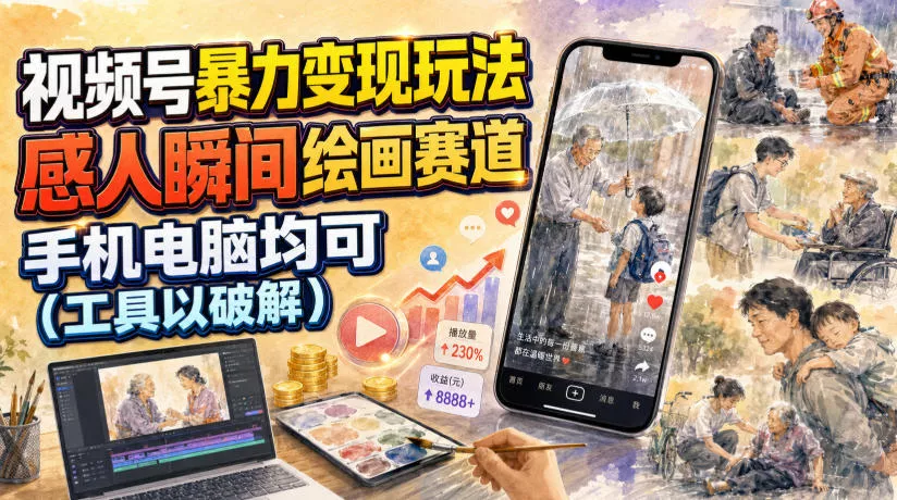 视频号暴力变现玩法，感人瞬间绘画赛道，手机电脑均可-179创客网