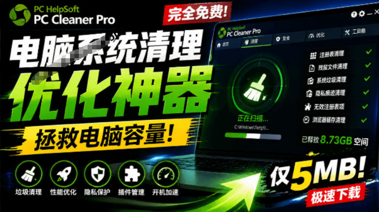 轻松吊打Win系统自带工具！电脑清理神器，拯救电脑容量，仅5MB，完全免费使用PC Cleaner Pro-179创客网