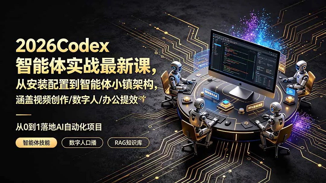 2026Codex智能体实战最新课，从安装配置到智能体小镇架构，涵盖视频创作/数字人/办公提效全技能-179创客网