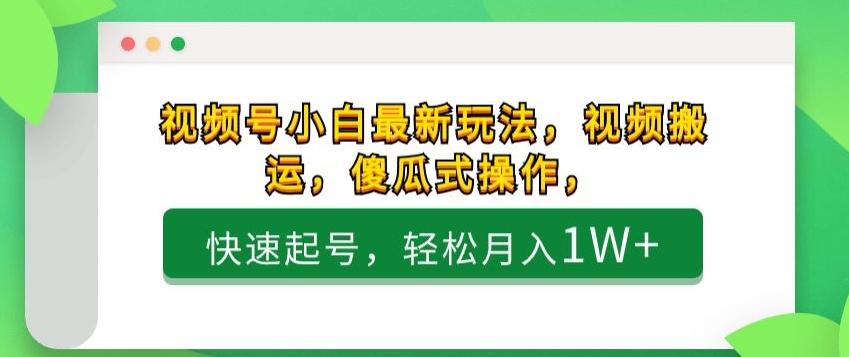 视频号小白最新玩法，视频搬运，傻瓜式操作，快速起号，轻松月入1W+-179创客网