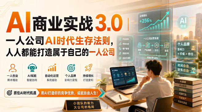 AI商业实战3.0｜一人公司AI时代生存法则，人人都能打造属于自己的一人公司-179创客网