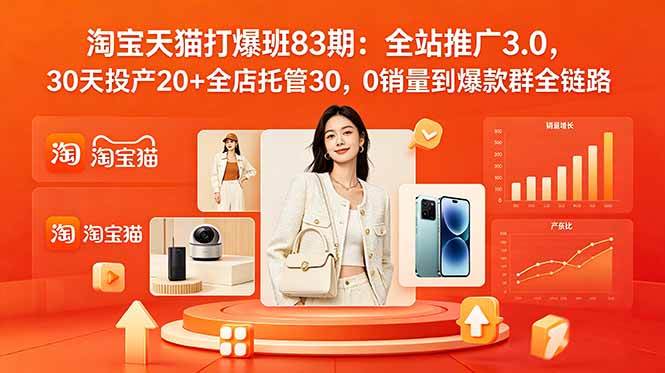 （18920期）2026淘宝天猫打爆班83期：全站推广3.0，30天投产20+全店托管30，0销量到爆款群全链路-179创客网