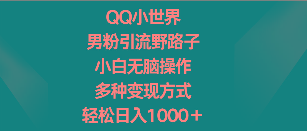QQ小世界男粉引流野路子，小白无脑操作，多种变现方式轻松日入1000＋-179创客网