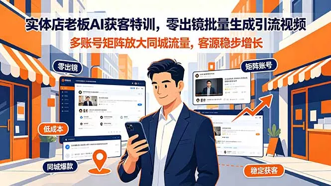 实体店老板AI获客特训，零出镜批量生成引流视频，多账号矩阵放大同城流量，客源稳步增长-179创客网