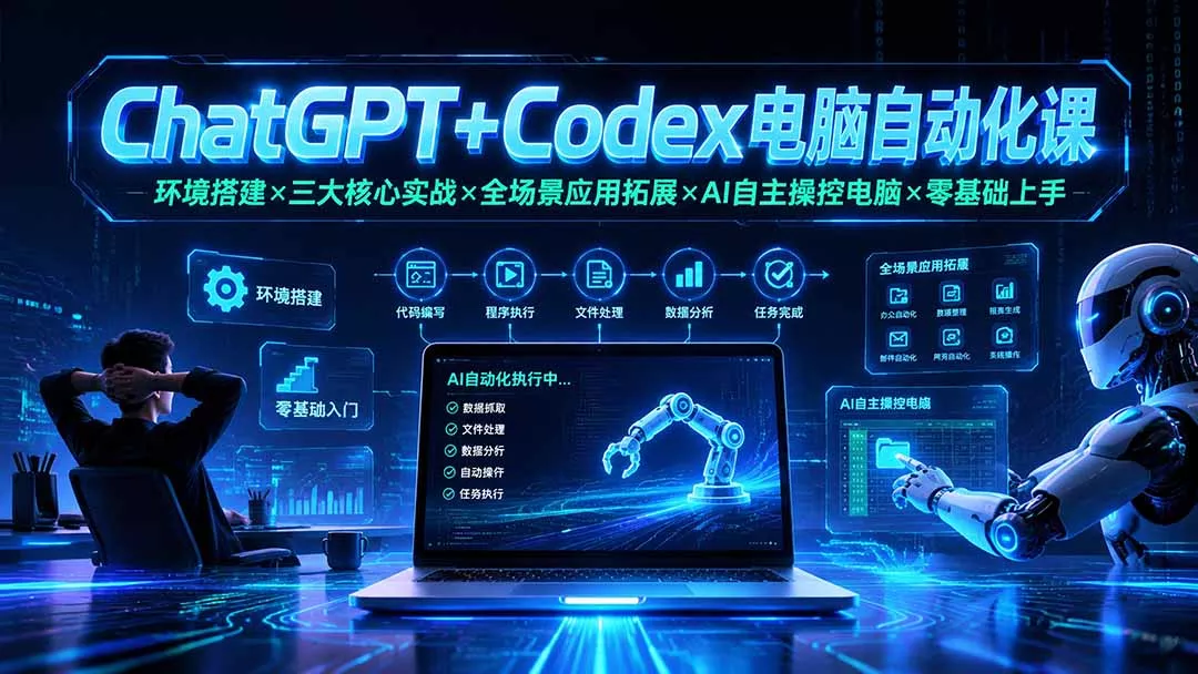 ChatGPT+Codex电脑自动化课：环境搭建×三大核心实战×全场景应用拓展×AI自主操控电脑×零基础上手-179创客网