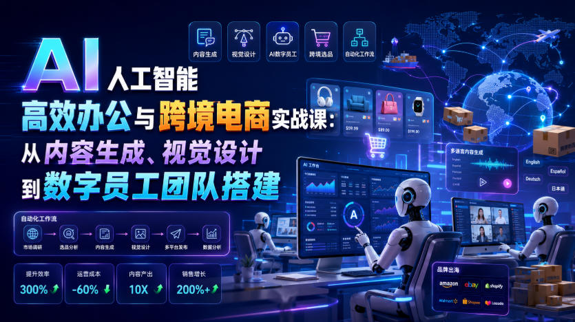 AI人工智能高效办公与跨境电商实战课：从内容生成、视觉设计到数字员工团队搭建-179创客网
