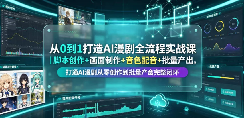 从0到1打造AI漫剧全流程实战课｜脚本创作+画面制作+音色配音+批量产出，打通AI漫剧从零创作到批量量产完整闭环-179创客网