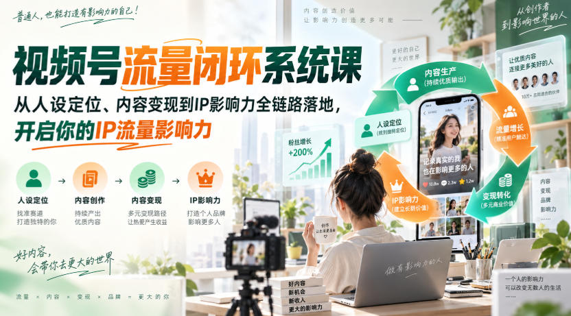 视频号流量闭环系统课，从人设定位、内容变现到IP影响力全链路落地，开启你的IP流量影响力-179创客网