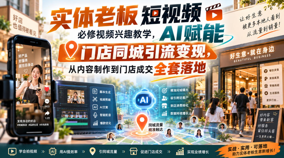 实体老板短视频必修视频兴趣教学，AI赋能门店同城引流变现，AI+短视频+直播打爆实体客流量-179创客网