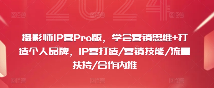 摄影师IP营Pro版，学会营销思维+打造个人品牌，IP营打造/营销技能/流量扶持/合作内推-网创资源