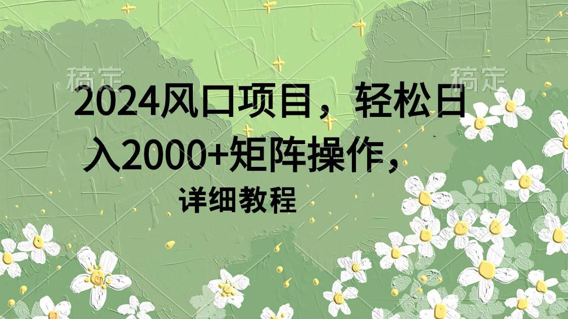 (9652期)2024风口项目，轻松日入2000+矩阵操作，详细教程-179创客网