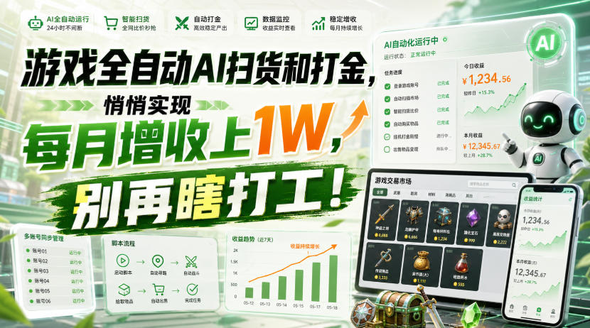 游戏全自动AI扫货和打金，悄悄实现每月增收上1W，别再瞎打工！【揭秘】-179创客网