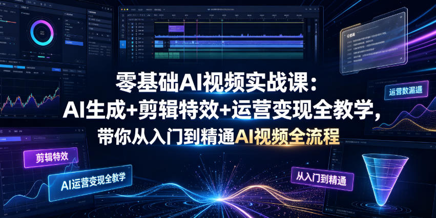 零基础AI视频实战课：AI生成+剪辑特效+运营变现全教学，带你从入门到精通AI视频全流程-179创客网