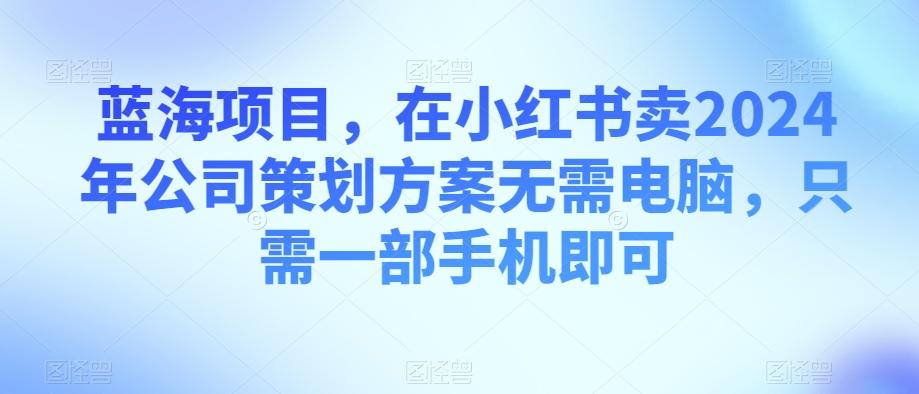 蓝海项目，在小红书卖2024年公司策划方案无需电脑，只需一部手机即可-179创客网