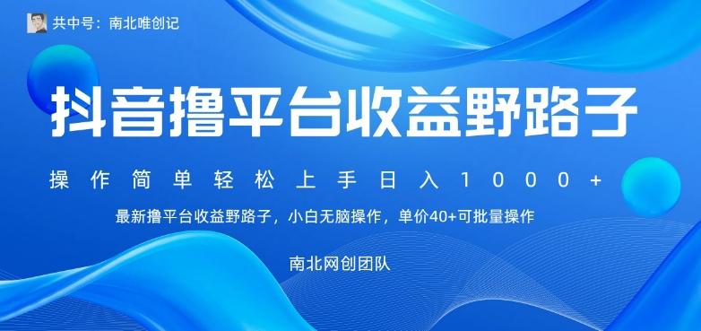 最新撸抖音平台收益野路子，操作简单，单价高，小白可无脑操作可日入1000+-179创客网