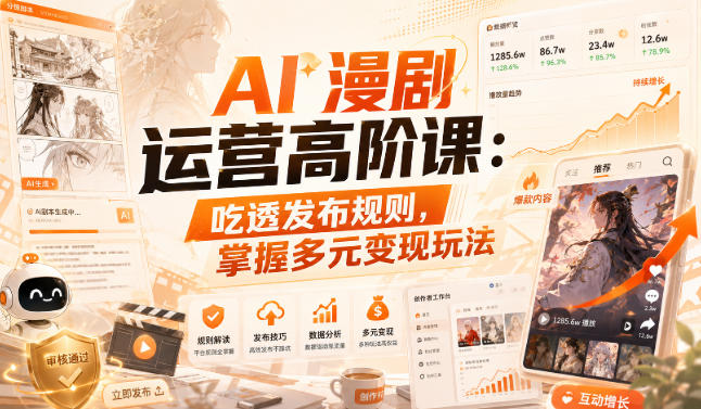 AI漫剧运营高阶课：吃透发布规则，掌握多元变现玩法-179创客网