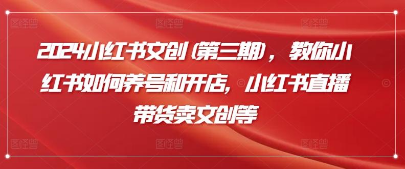 2024小红书文创(第三期)，教你小红书如何养号和开店，小红书直播带货卖文创等-179创客网