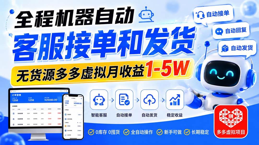 （20132期）全程机器自动客服接单和发货，无货源多多虚拟月收益1-5W-179创客网